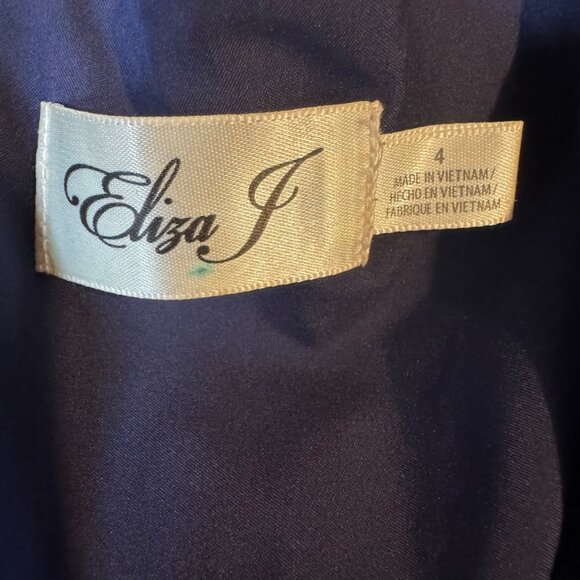 Eliza J Floral Faux Wrap Midi Dress Navy Blue Multi 3/4 Sleeve Lined Size 4 - Picture 7 of 13